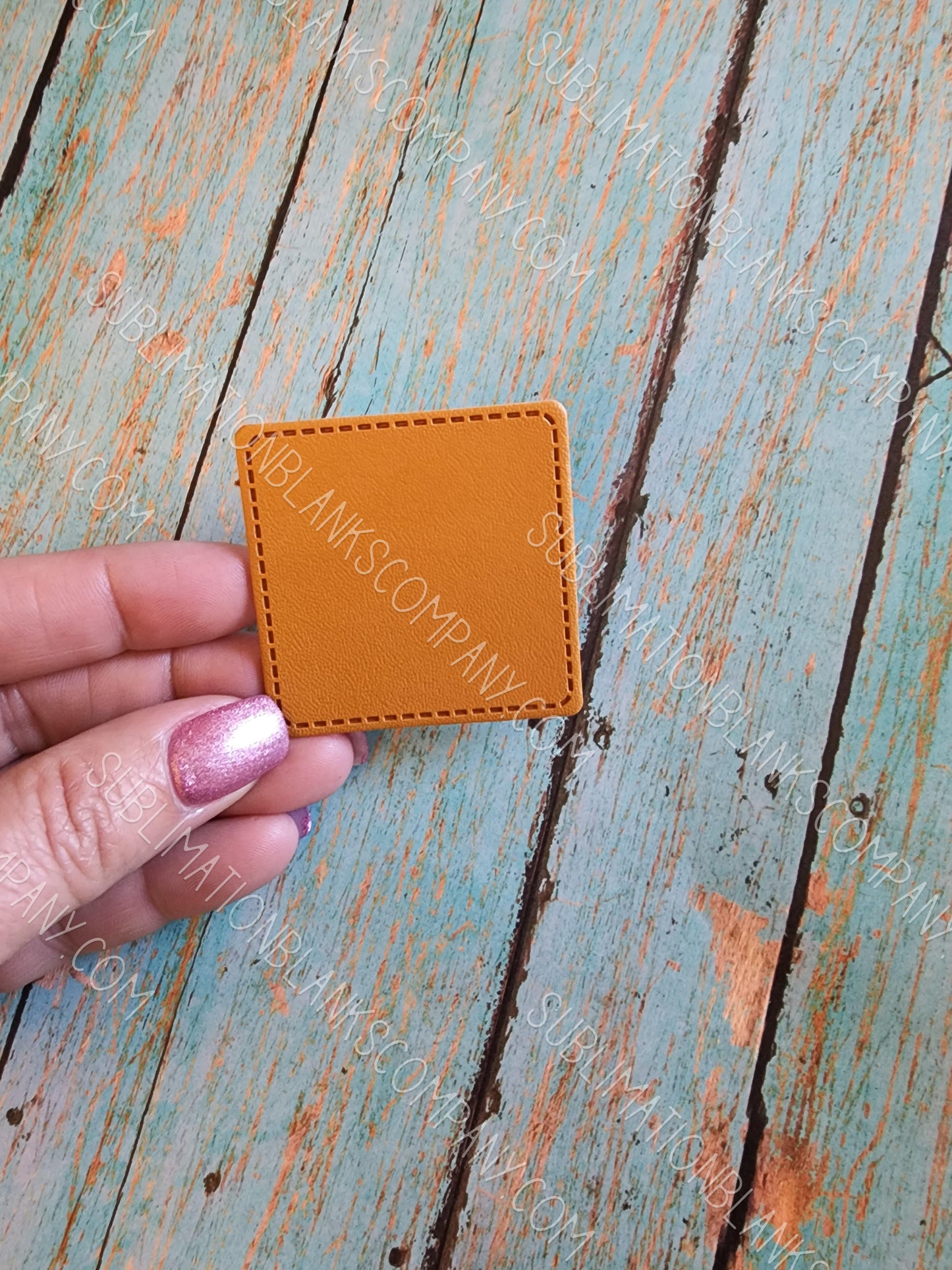Rounded Square 2" Grey or Tan Faux Leather Hat Patch Sublimation Blank! PU Leather. Laserable!
