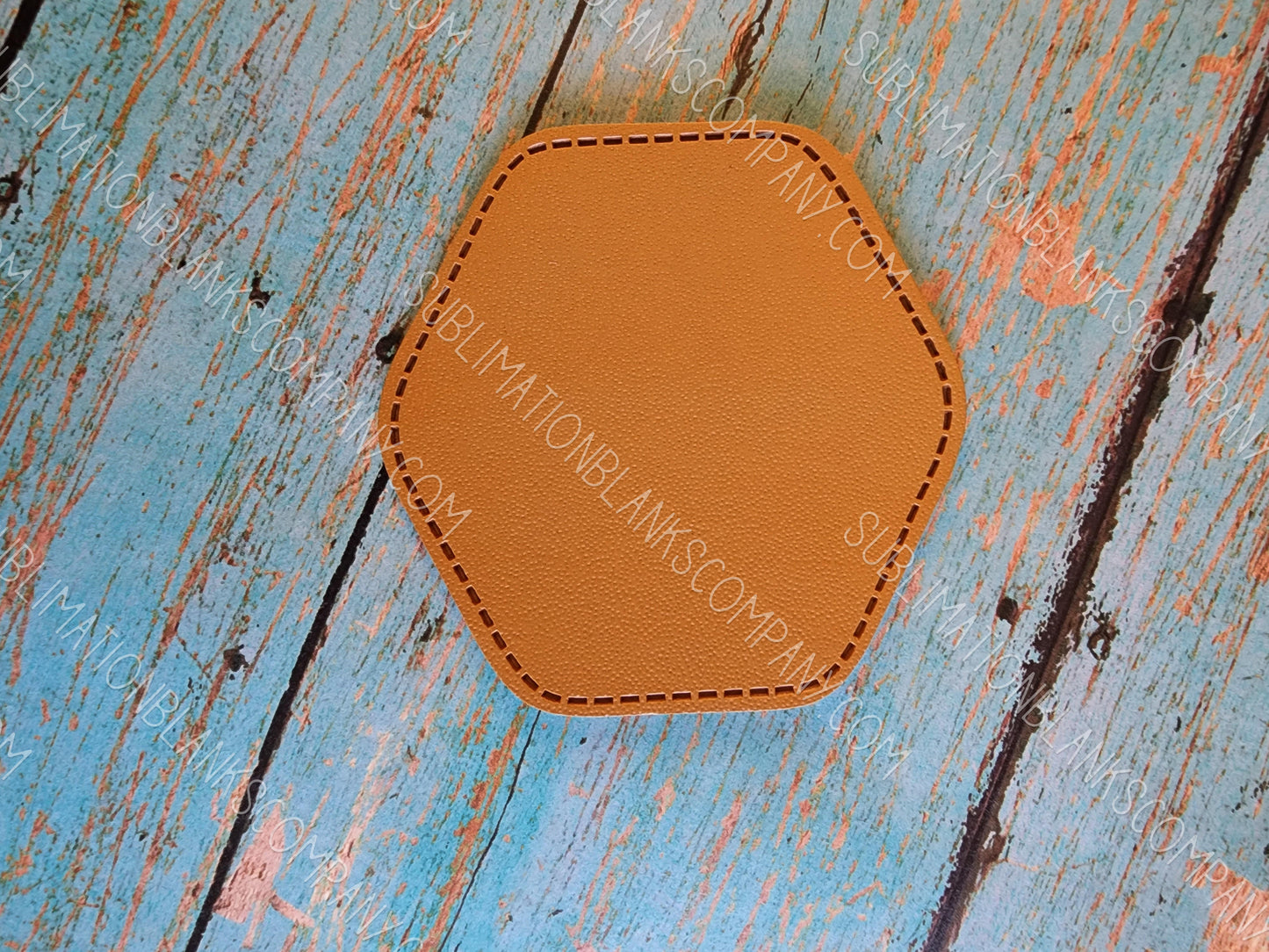 Hexagon Tan Faux Leather Hat Patch Sublimation Blank! 2.5"! PU Leather. Laserable!