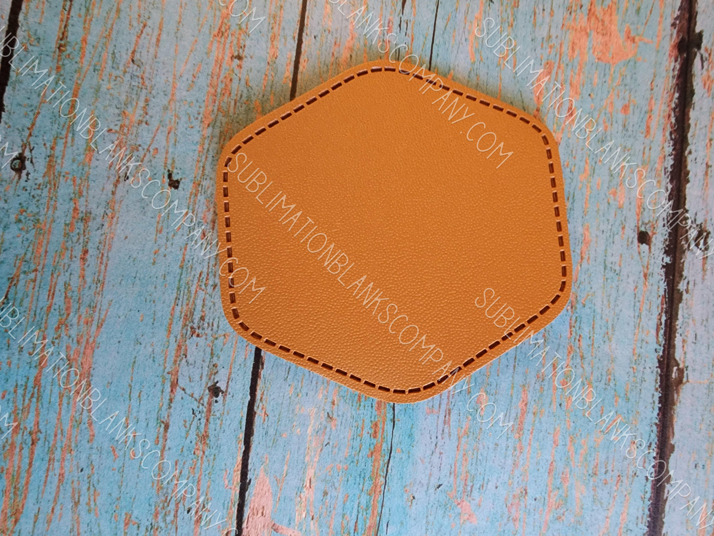 Hexagon Tan Faux Leather Hat Patch Sublimation Blank! 2.5"! PU Leather. Laserable!