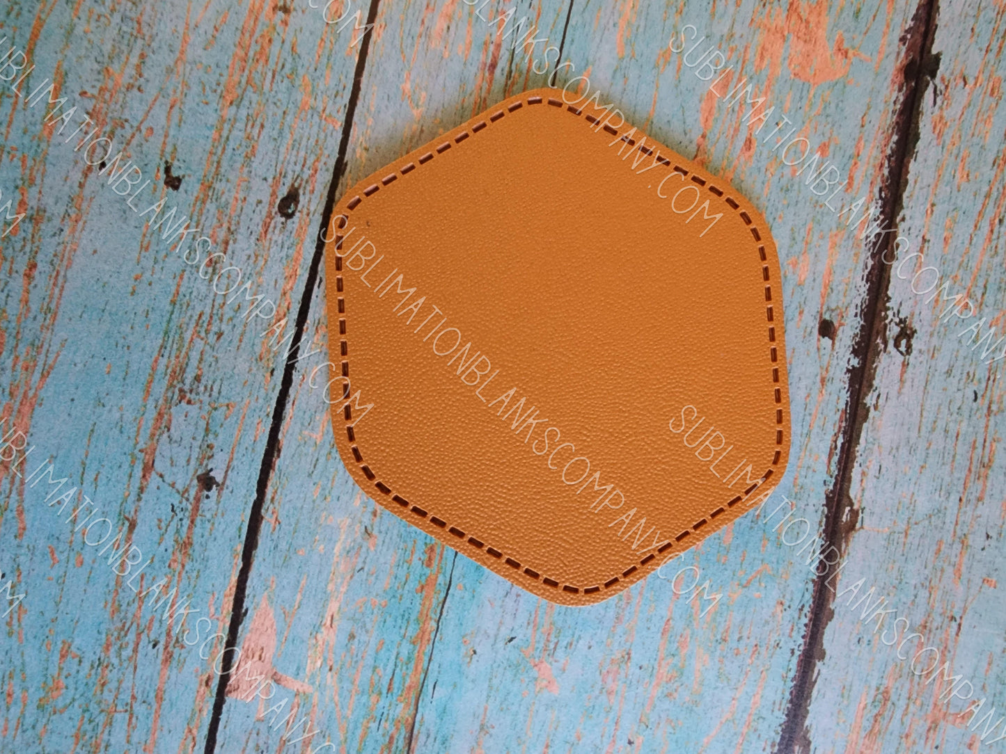 Hexagon Tan Faux Leather Hat Patch Sublimation Blank! 2.5"! PU Leather. Laserable!