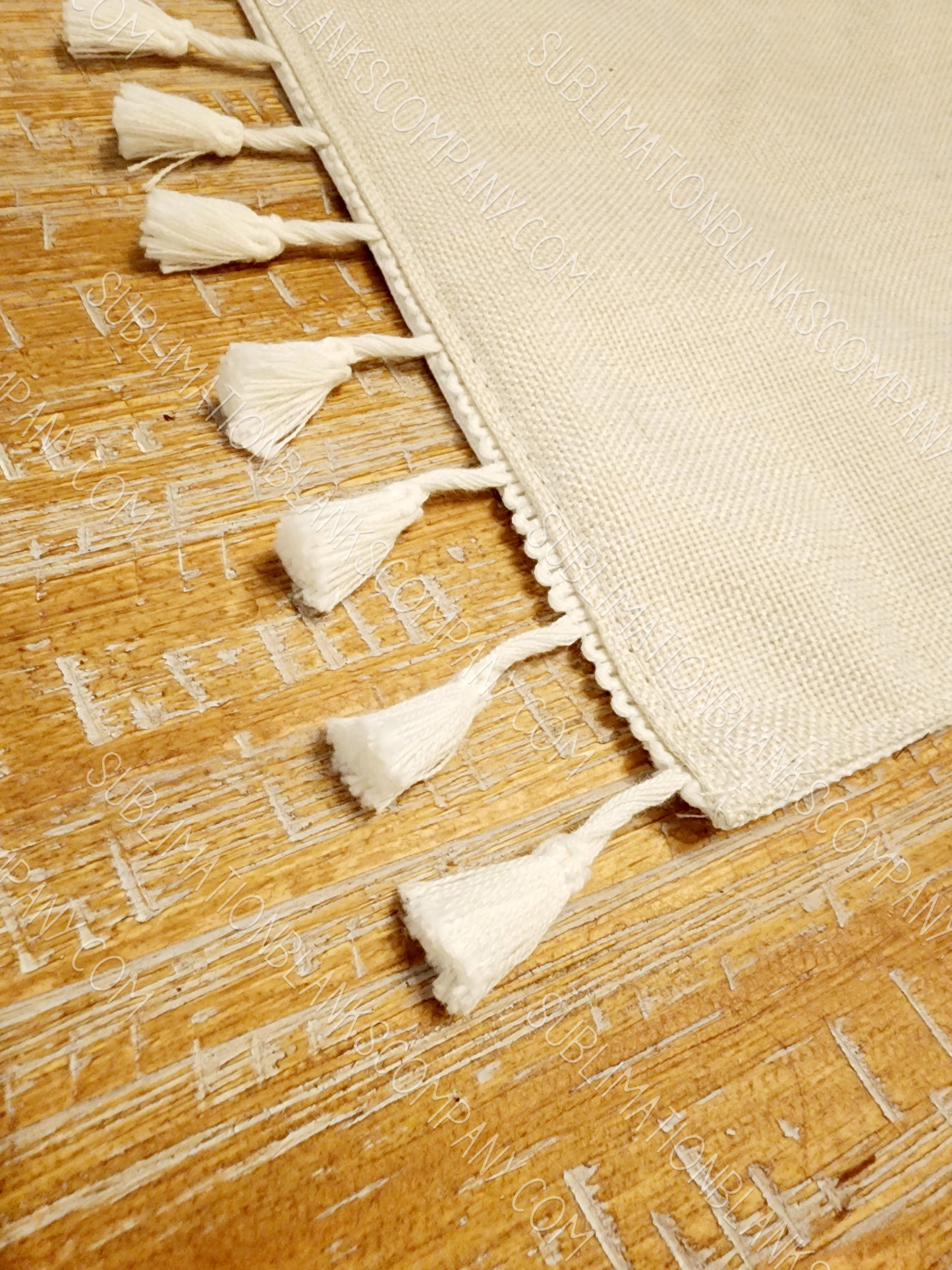 2-sided Farmhouse Burlap Linen Table Runner Sublimation Blank with Tassel Trim!