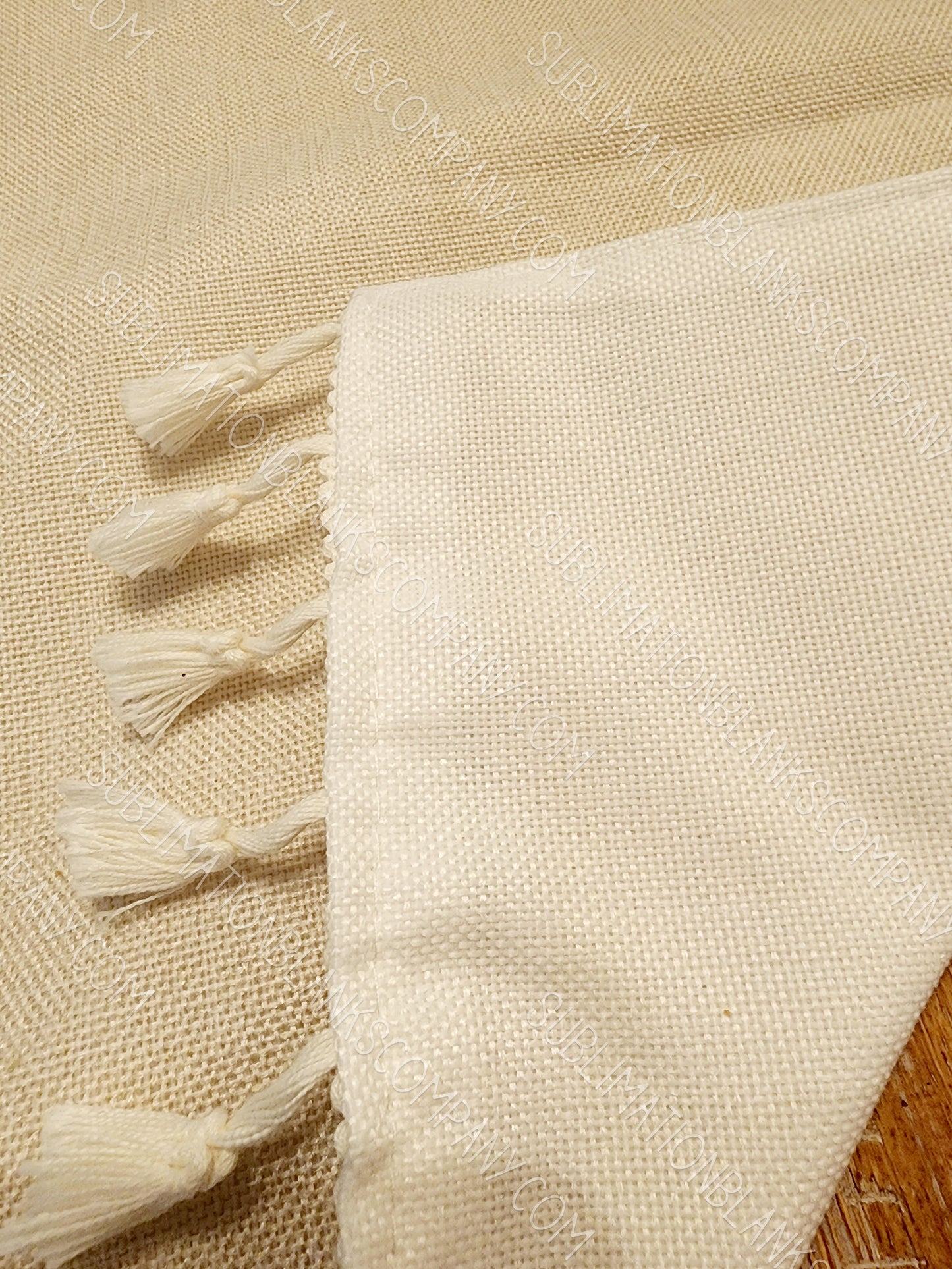 2-sided Farmhouse Burlap Linen Table Runner Sublimation Blank with Tassel Trim!