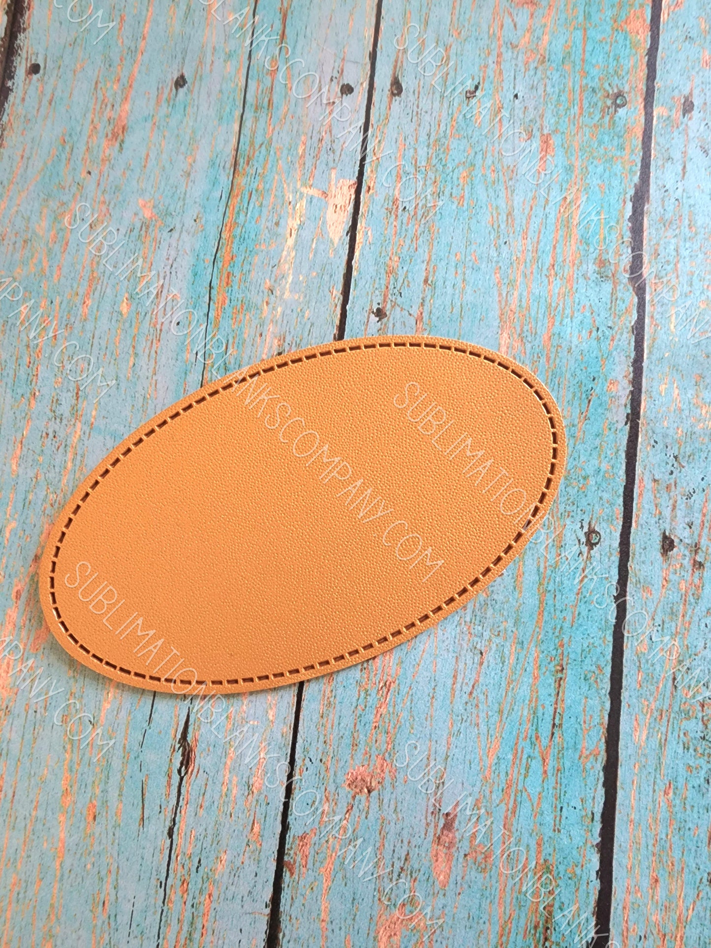 Oval 4" Faux Leather Hat Patch Sublimation Blank! PU Leather. Tan-Grey-Sand. Laserable!