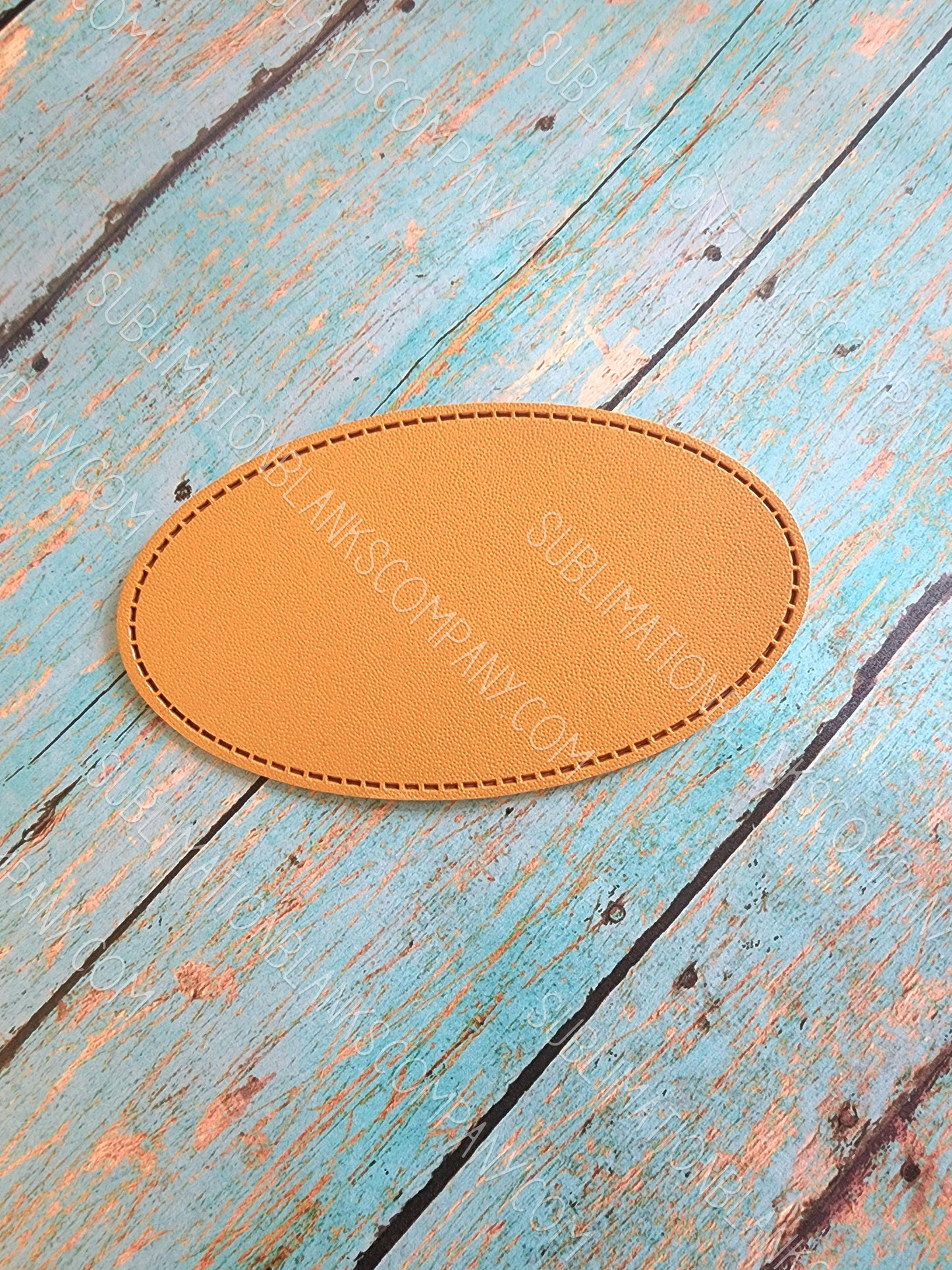 Oval 4" Faux Leather Hat Patch Sublimation Blank! PU Leather. Tan-Grey-Sand. Laserable!