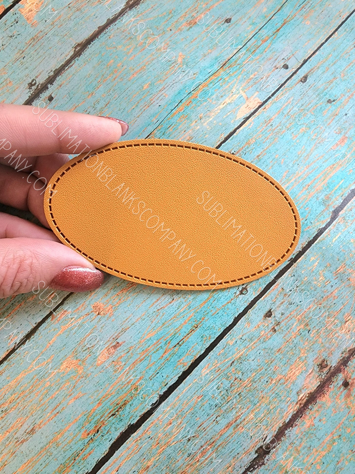 Oval 4" Faux Leather Hat Patch Sublimation Blank! PU Leather. Tan-Grey-Sand. Laserable!