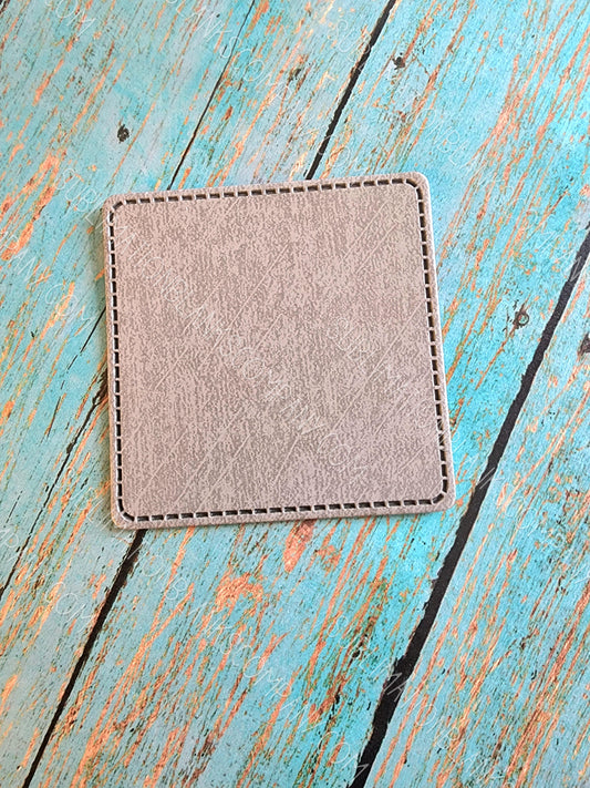 Rounded Square 2.5" Grey Faux Leather Hat Patch Sublimation Blank! PU Leather. Laserable!