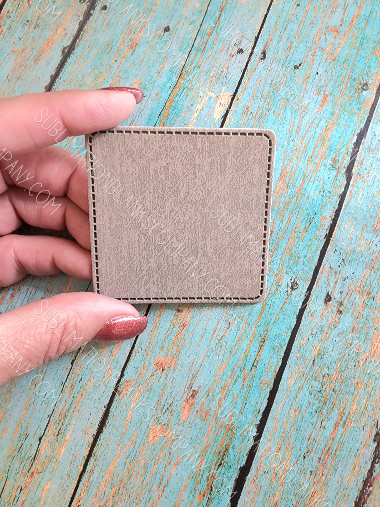 Rounded Square 2.5" Grey Faux Leather Hat Patch Sublimation Blank! PU Leather. Laserable!
