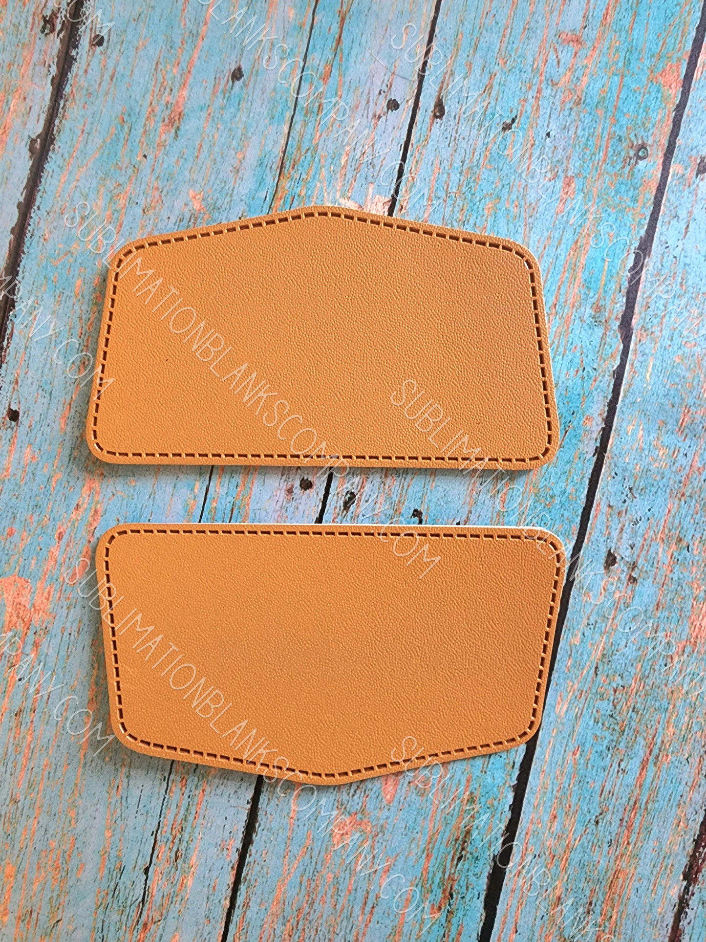 Half Hexagon Gray or Tan Faux Leather Hat Patch Sublimation Blank! PU Leather. Laserable!