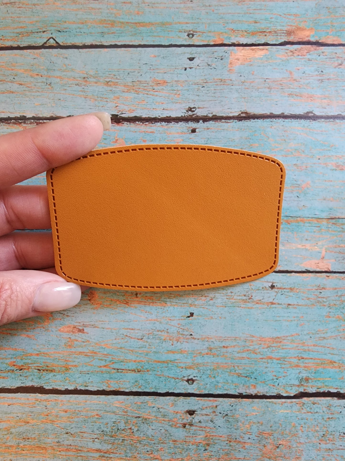 Retro Grey, Sandstone or Tan Leather Hat Patch Sublimation Blank! Rounded Corner Rectangle! Laserable!