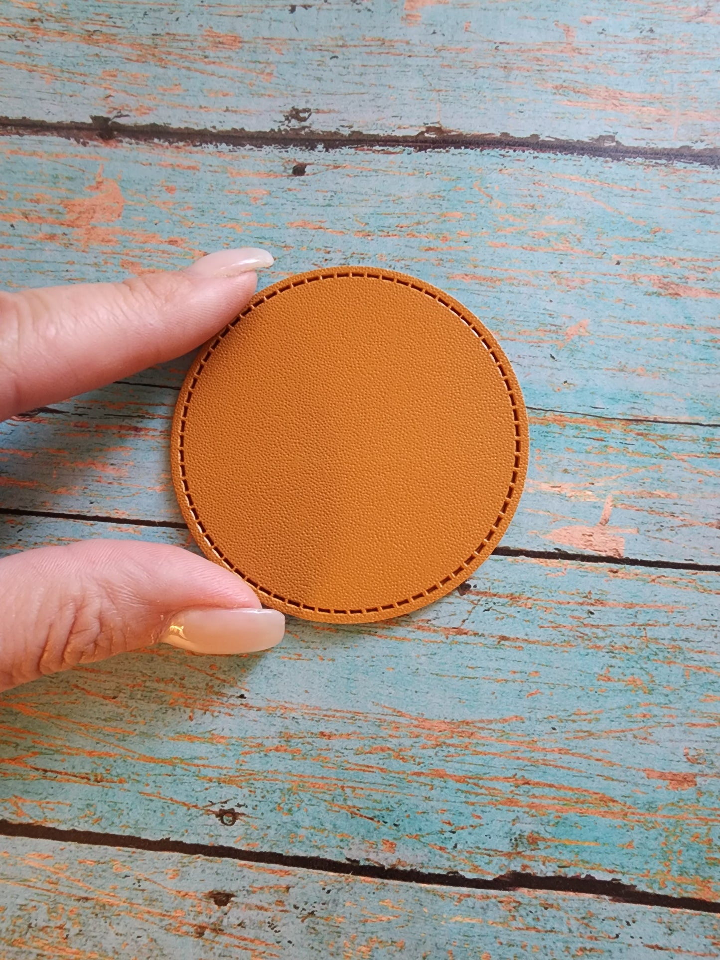 Circle Retro Tan or Gray Faux Leather Hat Patch Sublimation Blank! 2" and 2.5" Round! Laserable!