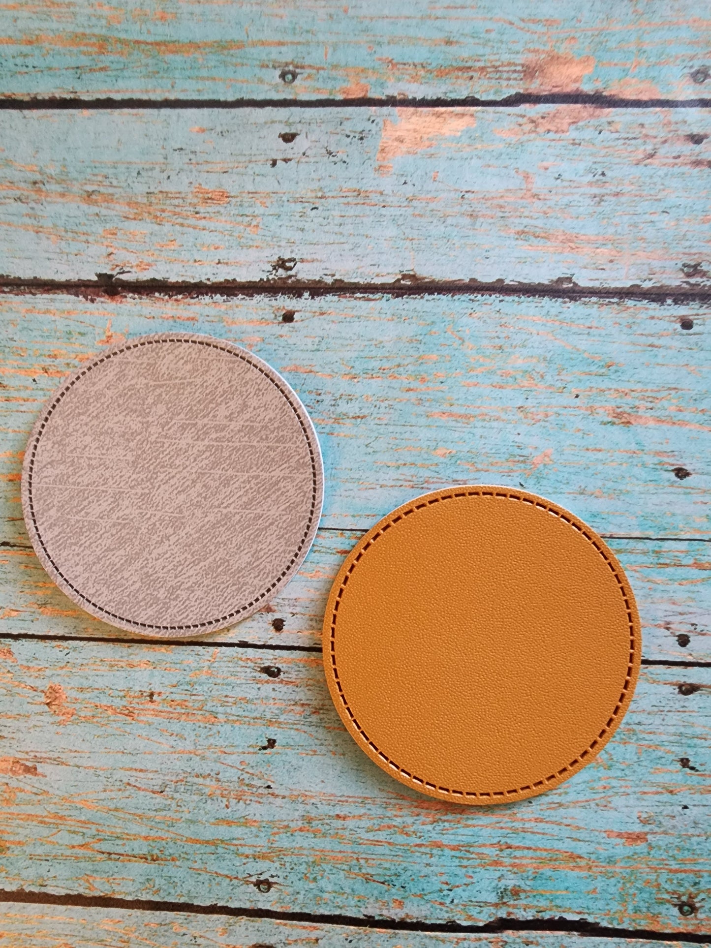 Circle Retro Tan or Gray Faux Leather Hat Patch Sublimation Blank! 2" and 2.5" Round! Laserable!