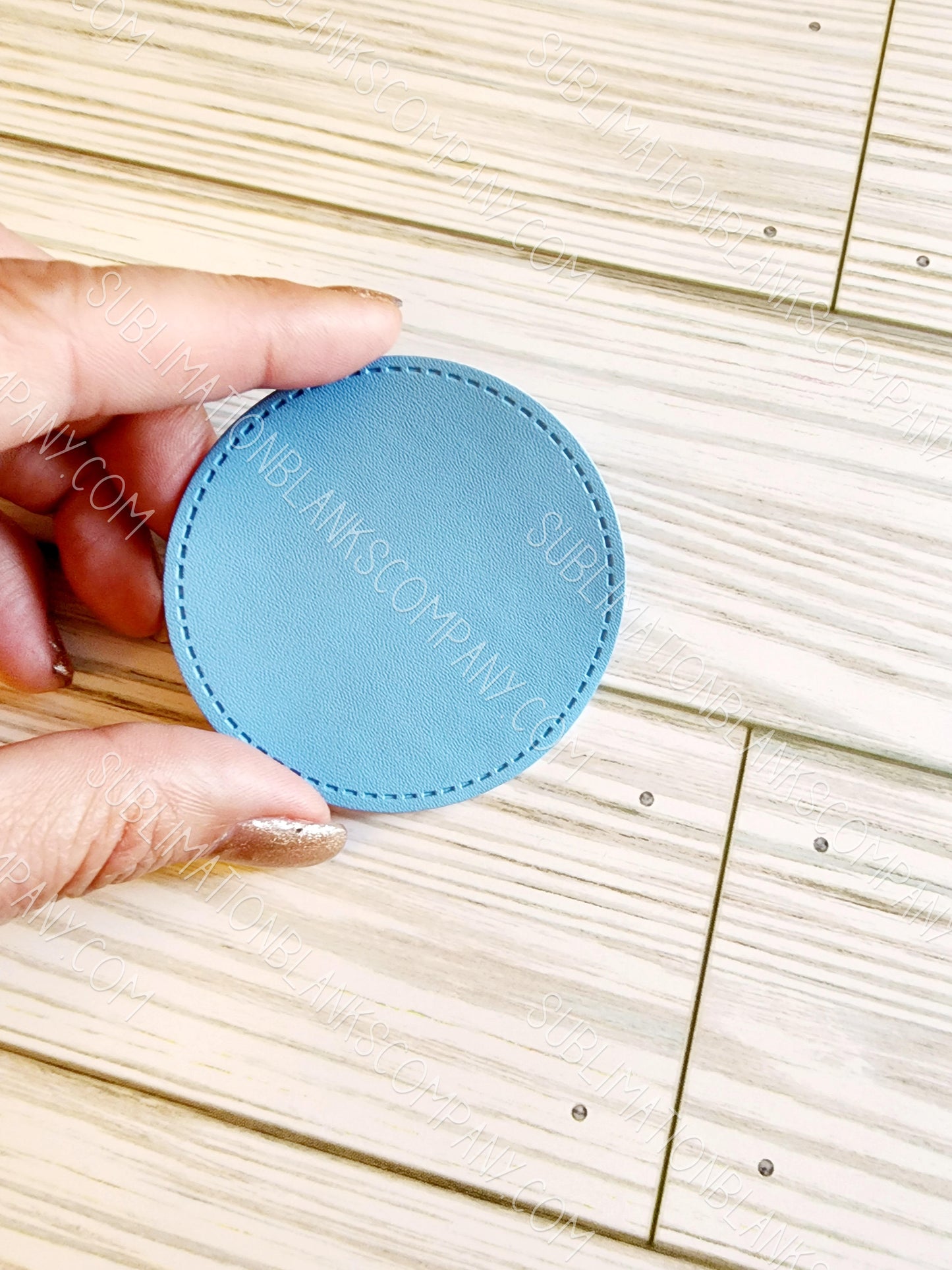 Circle Blue Faux Leather Hat Patch Sublimation Blank! 2.5" Round! PPU Leather. Laserable!