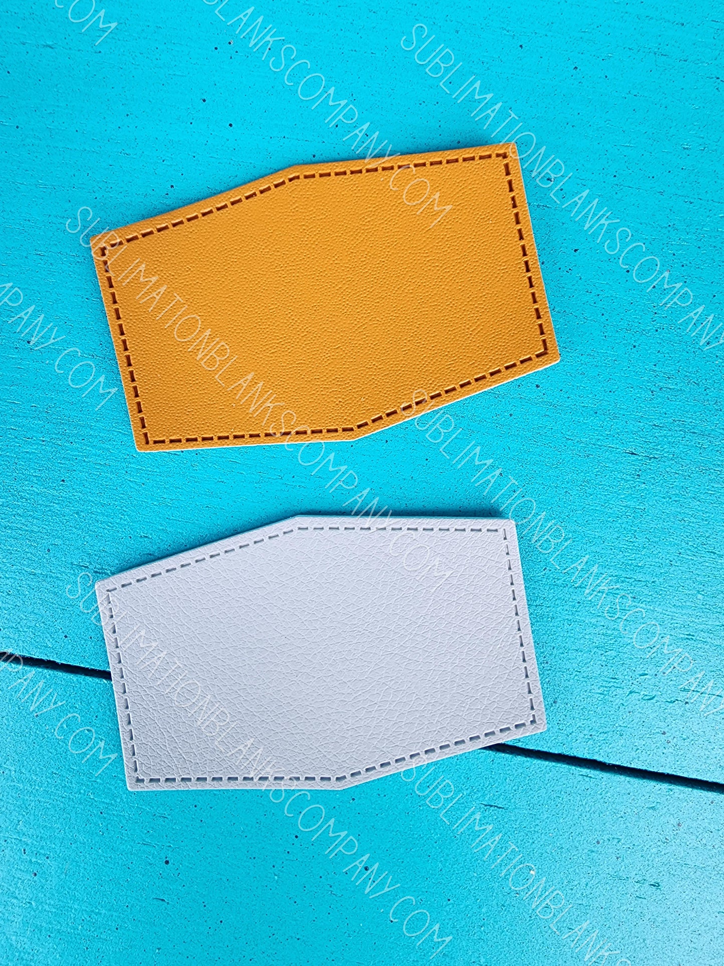 Diamond Hexagon Shape Faux Leather Hat Patch Sublimation Blank! PU Leather. Laserable! Tan or Grey