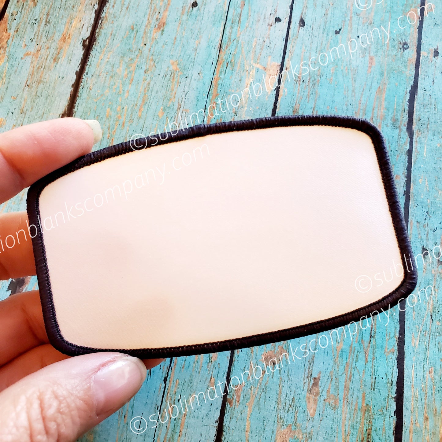 Rounded Rectangle Hat Patch Sublimation Blank with Black Trim
