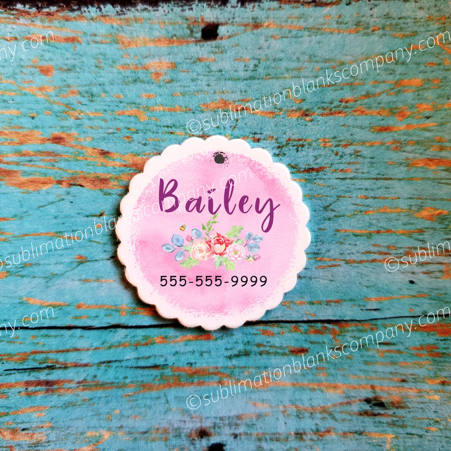 2-Sided Round Scalloped Pet ID Sublimation/Laserable Blank with ring