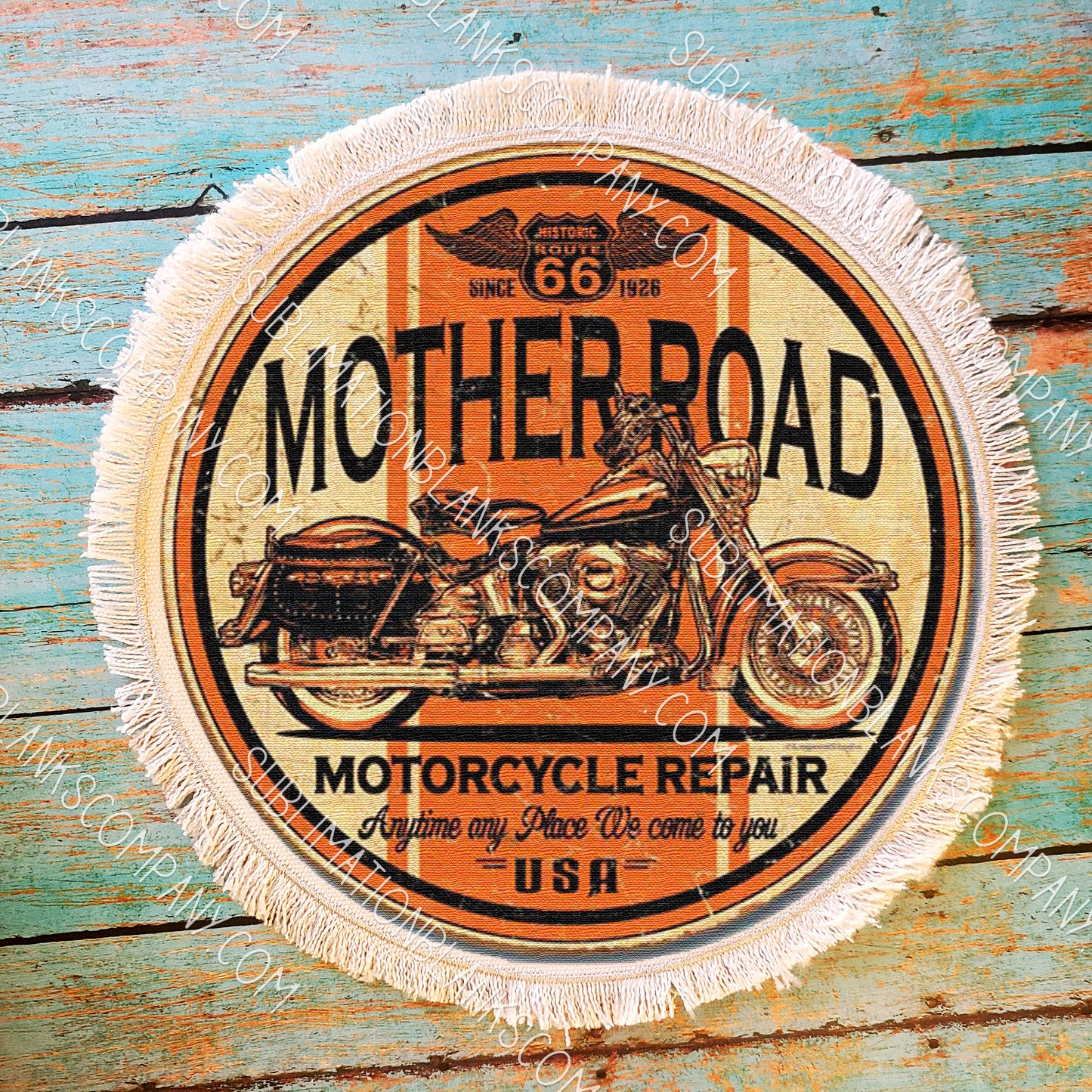 Extra Large Round Circle Raggy Distressed Burlap Center Stitched Back Patch Sublimation Blank with Glue Paper