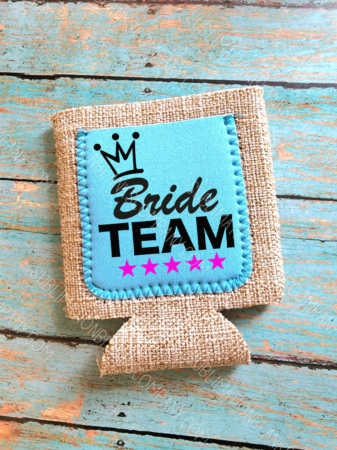 Farm Burlap Neoprene Coozie with Blue Pocket Sublimation Blank! Can Cooler