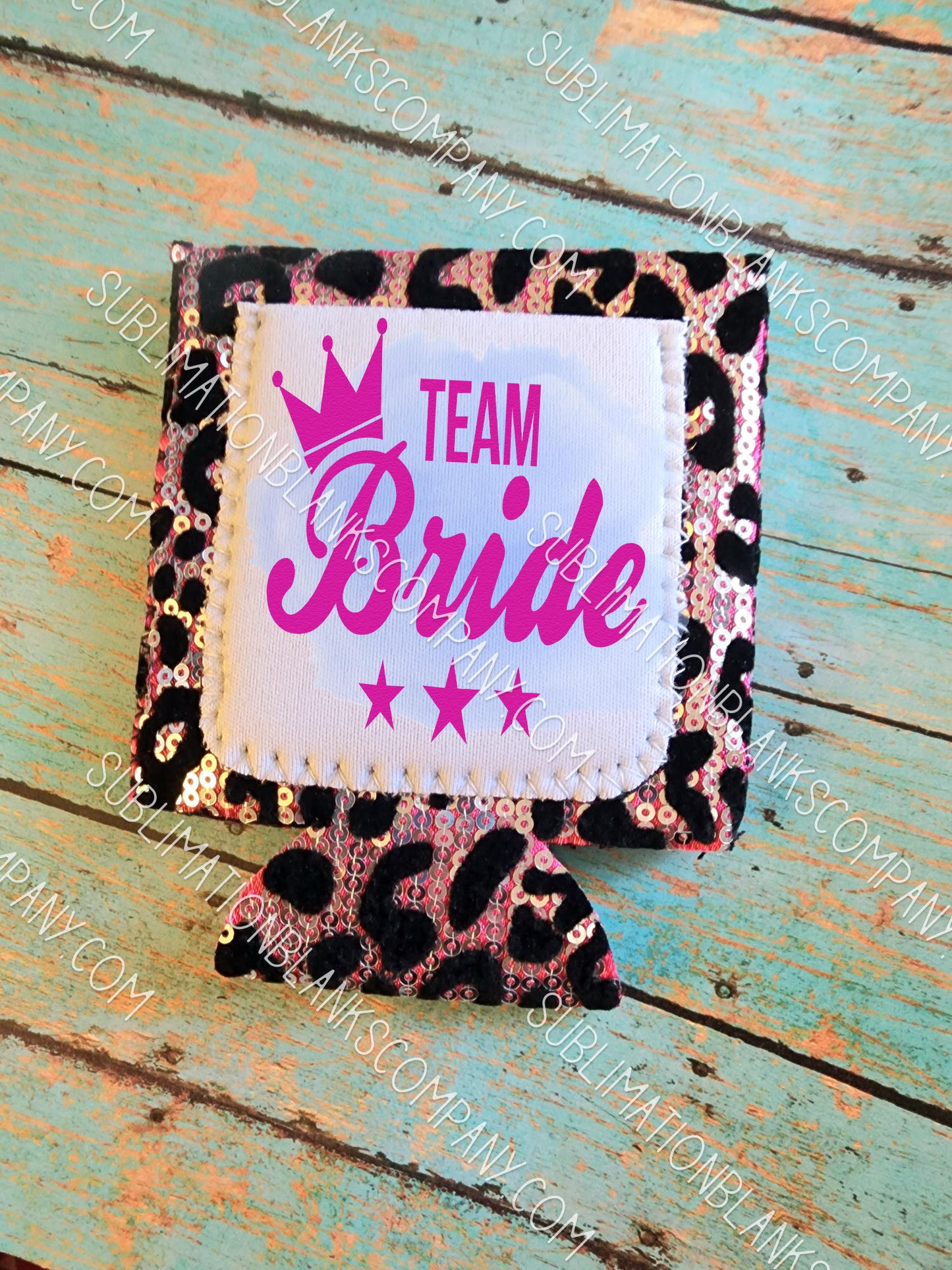 Pink & Black Leopard Sequin Neoprene Koozie with White Pocket Sublimation Blank! Can Cooler
