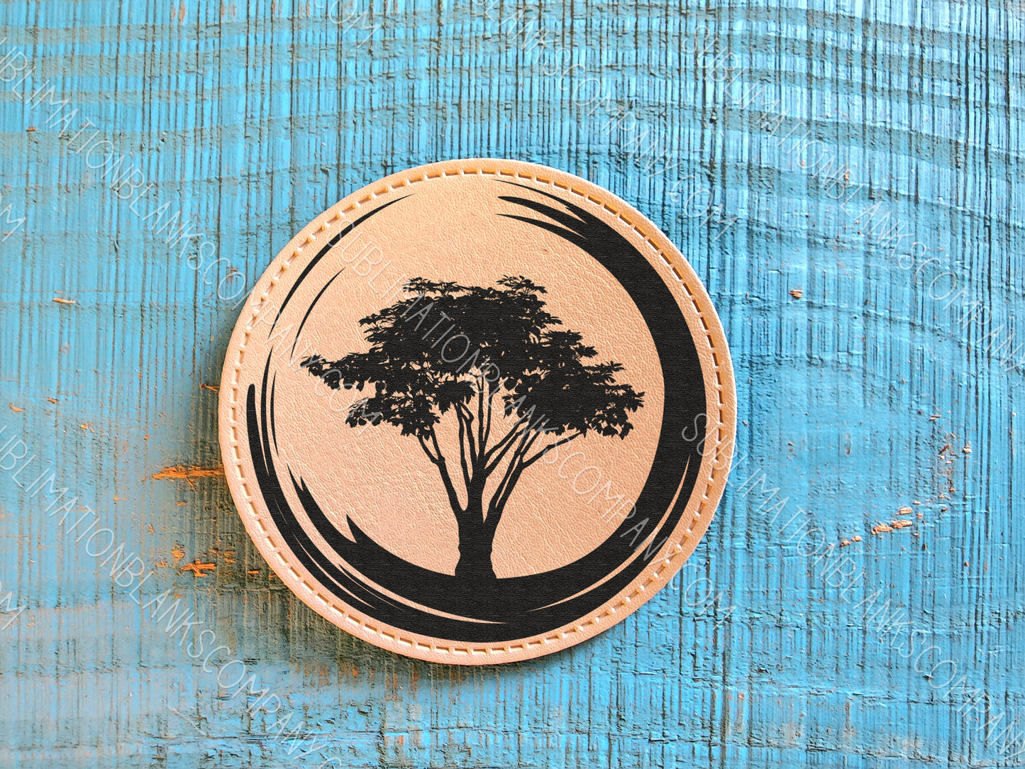 3" Circle Sandstone Faux Leather Hat Patch Sublimation Blank! Round! PU Leather. Laserable!