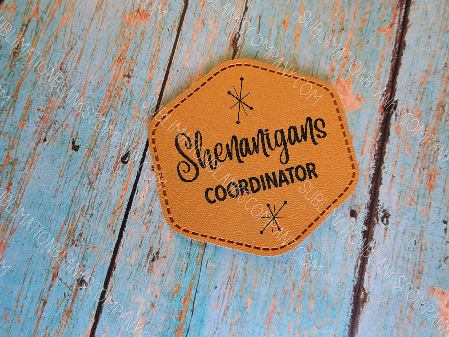 Hexagon Tan Faux Leather Hat Patch Sublimation Blank! 2.5"! PU Leather. Laserable!