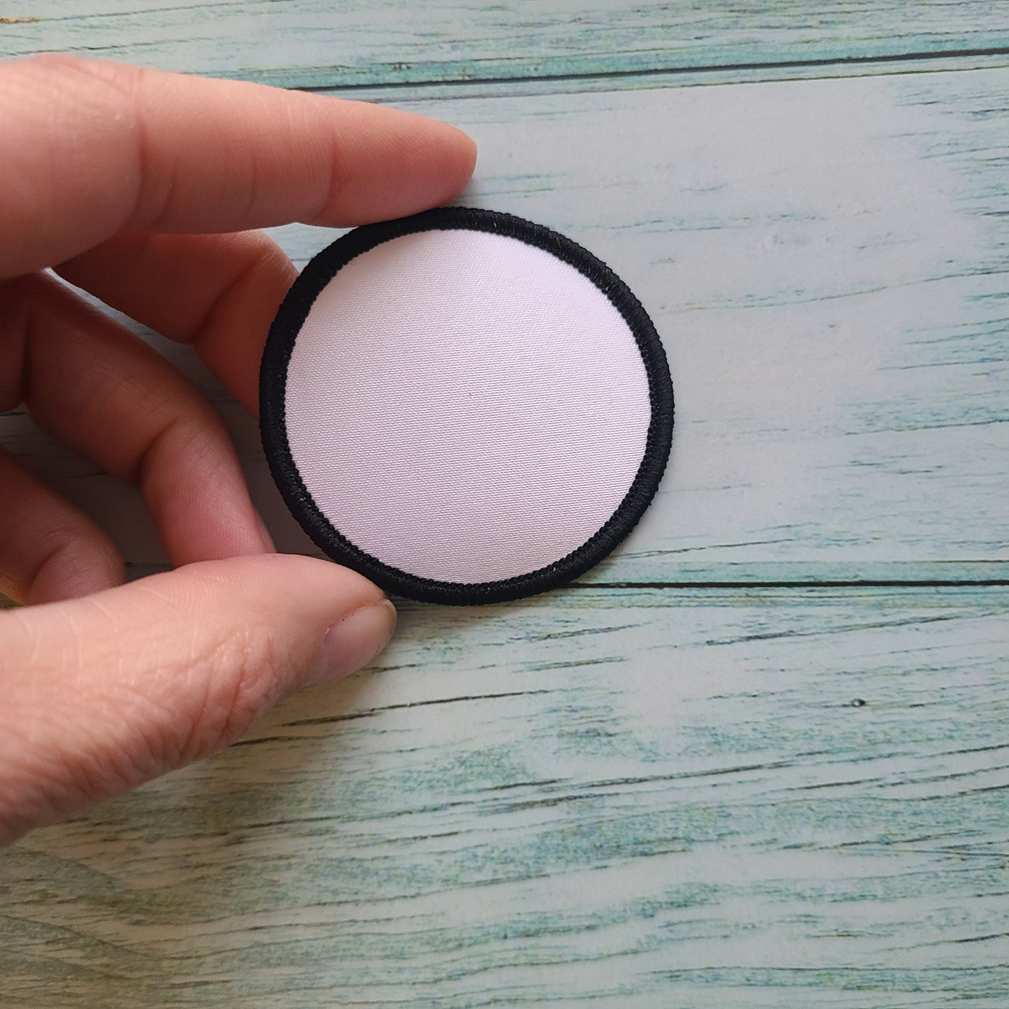 Round Hat Patch Sublimation Blank with Merrow White or Black Trim. Applique.