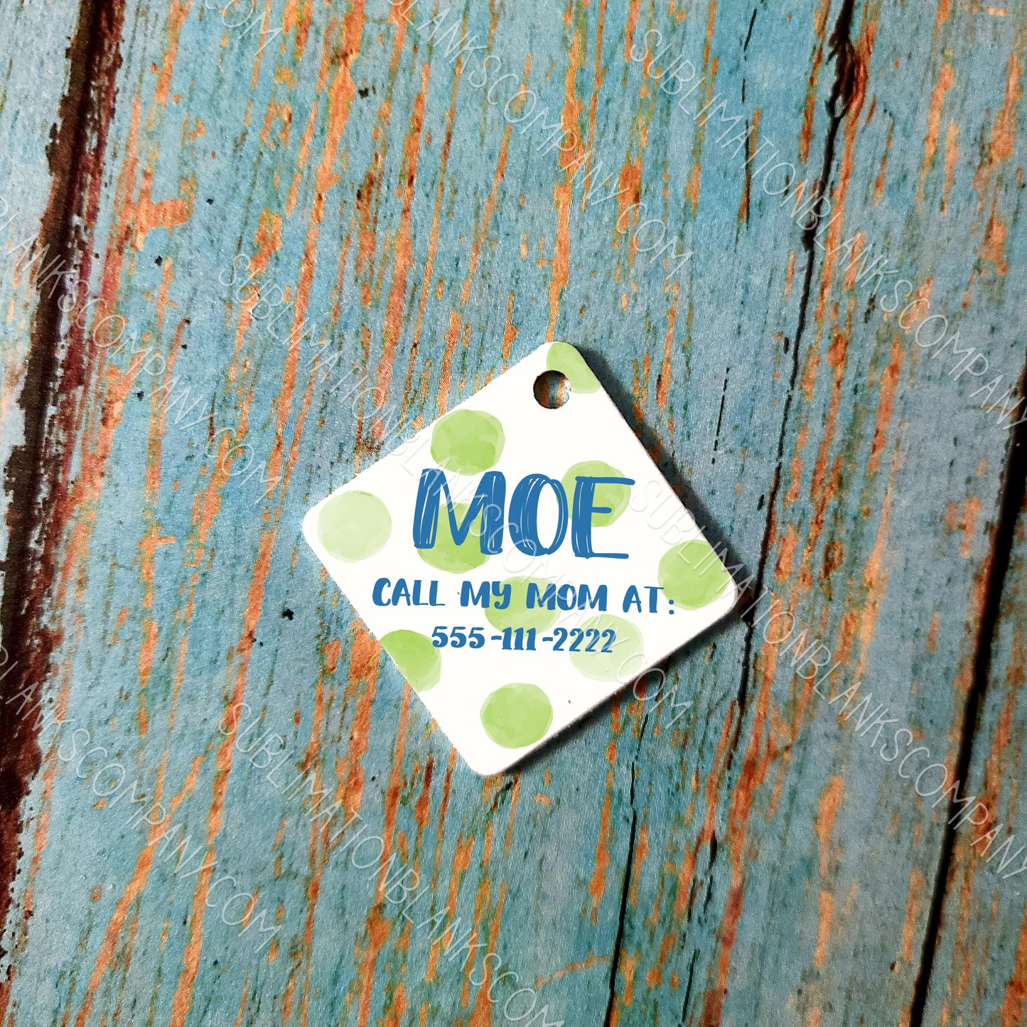 2-Sided Diamond Square Pet ID Sublimation/Laserable Aluminum Metal Blank with Ring