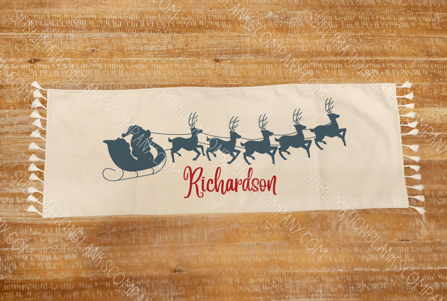 2-sided Farmhouse Burlap Linen Table Runner Sublimation Blank with Tassel Trim!