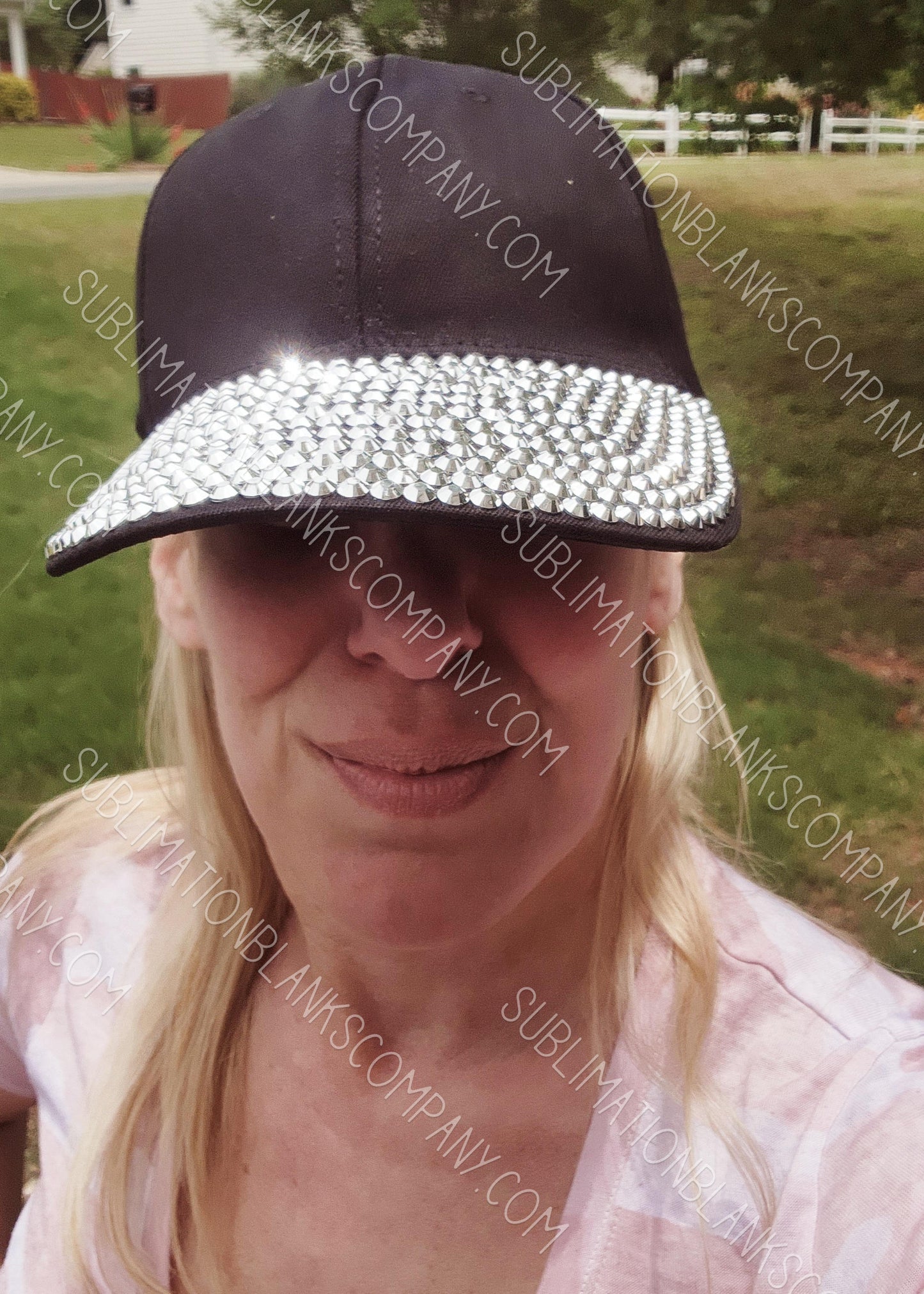 Structured Adjustable Rhinestone Black Hat Baseball Trucker Hat Cap with Slide Buckle