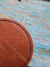 Load image into Gallery viewer, Vegan Stitched Faux Leather 2.5&quot; Round Hat Patch Blank! Laserable!
