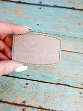 Load image into Gallery viewer, Retro Grey, Sandstone or Tan Leather Hat Patch Sublimation Blank! Rounded Corner Rectangle! Laserable!

