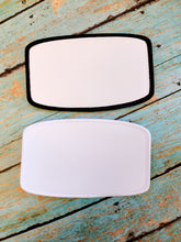 Load image into Gallery viewer, Rounded Rectangle Hat Patch Sublimation Blank with Black Trim
