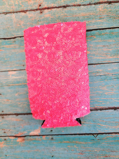 Pink and Leopard Sequin Neoprene Slim Can Coozie with Aqua Pocket Sublimation Blank! Can Cooler