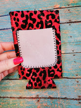 Load image into Gallery viewer, Pink and Leopard Sequin Neoprene Slim Can Coozie with Aqua Pocket Sublimation Blank! Can Cooler

