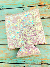 Load image into Gallery viewer, Unicorn White Sequin Neoprene Koozie with White Pocket Sublimation Blank! Can Cooler (Copy)
