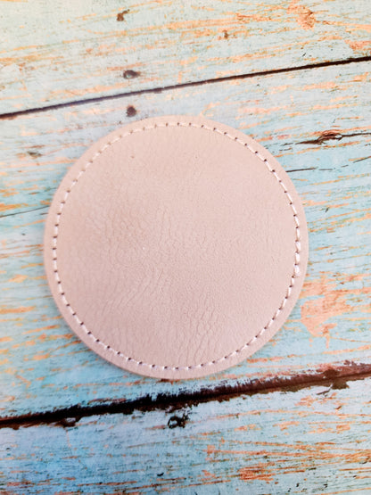 Vegan Stitched Faux Leather 2.5" Round Hat Patch Blank! Laserable!