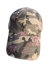 Load image into Gallery viewer, Structured Distressed Ponytail Criss Cross Back Baseball Trucker Hat Cap
