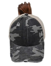 Load image into Gallery viewer, Unstructured Distressed Ponytail Criss Cross Back Baseball Trucker Hat Cap
