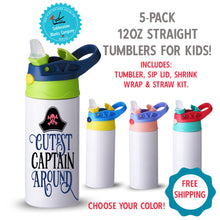 Load image into Gallery viewer, 5-Pack Deal! 12 oz. STRAIGHT Sublimation Kids Sip Lid Tumblers [Not Tapered!]
