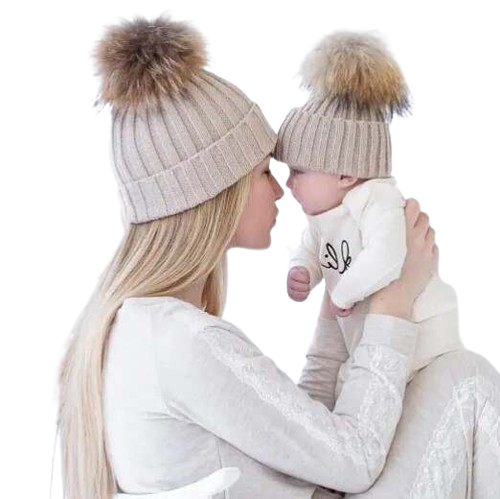 Adult and Kids Faux Fur Pom Pom Creamy tan Color Blank Beanie Hat. Perfect for Hat Patches.