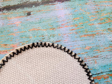 Load image into Gallery viewer, Round 2.5&quot; Zig Zag Stitched Distressed Burlap Sublimation Hat Patch Sublimation Blank with Glue Back
