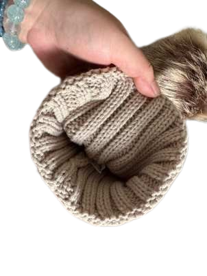 Adult and Kids Faux Fur Pom Pom Creamy tan Color Blank Beanie Hat. Perfect for Hat Patches.
