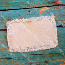 Load image into Gallery viewer, Distressed Burlap Rectangle Hat Patch Sublimation Blank with Glue Paper. Raggy
