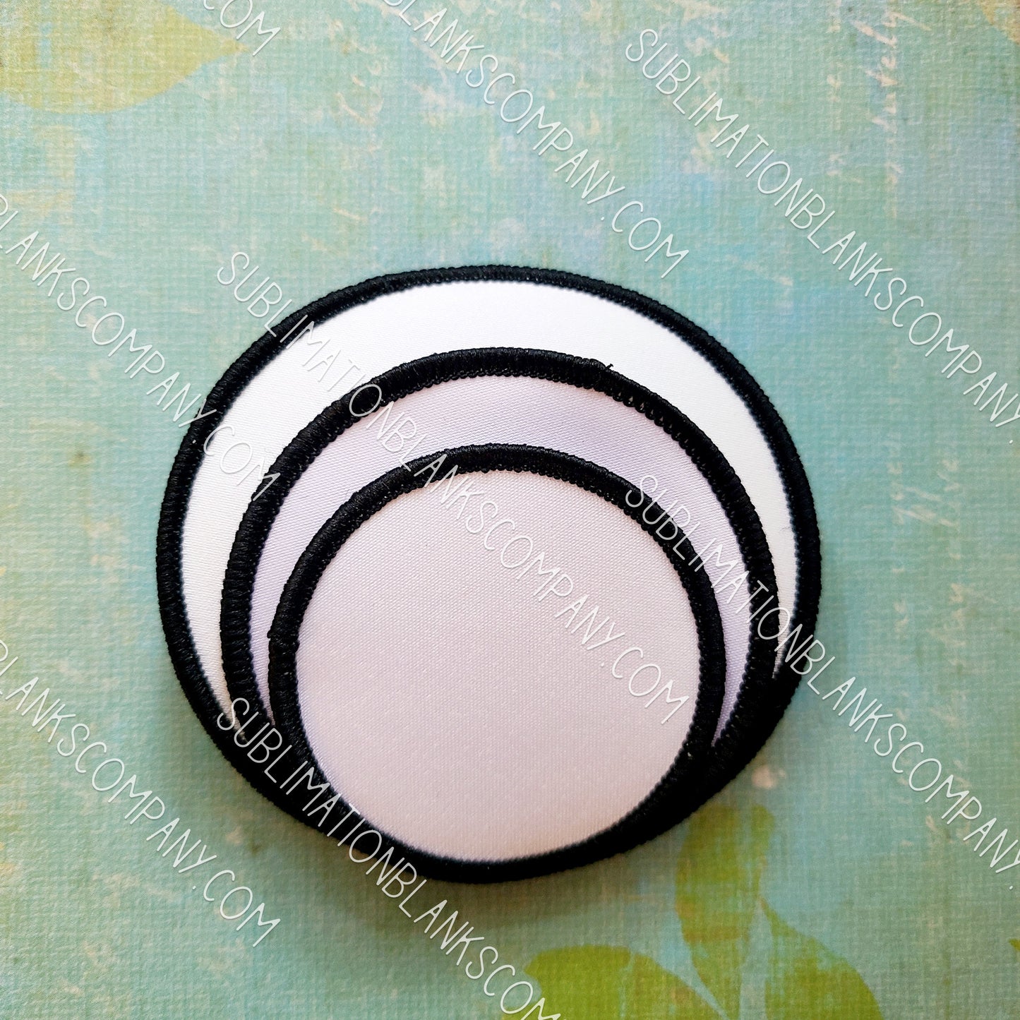Round Hat Patch Sublimation Blank with Merrow White or Black Trim. Applique.