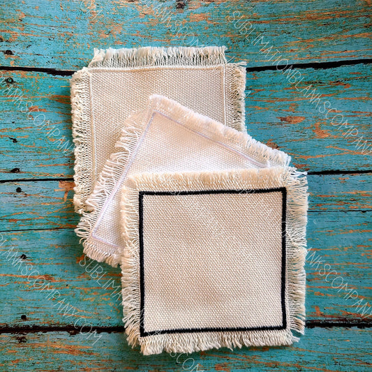 10 pcs! Square Raggy Distressed Burlap Center Stitched Hat Patch Sublimation Blank with Glue Paper