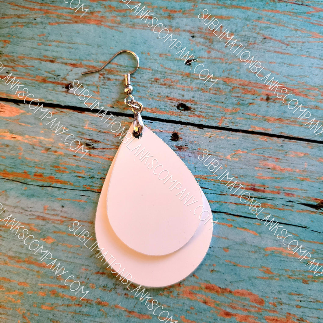 Pair of Double Teardrop Shape Aluminum Earrings with Hanging Hardware (set of 2) Sublimation Blanks. Laserable!