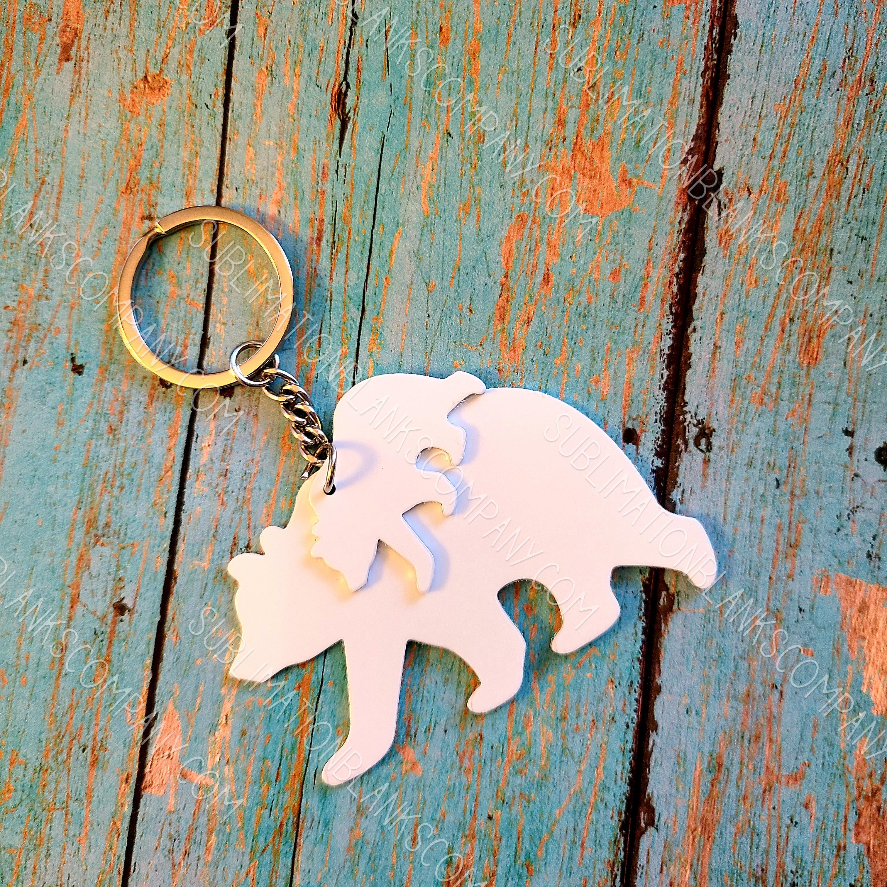 Mama Bear with Tassel and Baby Bear Aluminum Keychain with Key Ring Sublimation Blank. Laserable