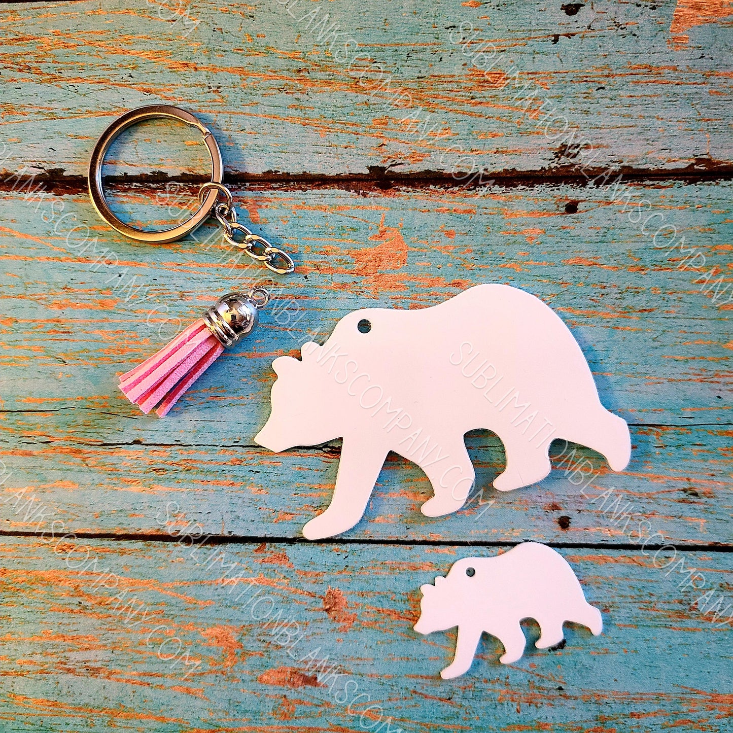 Mama Bear with Tassel and Baby Bear Aluminum Keychain with Key Ring Sublimation Blank. Laserable!
