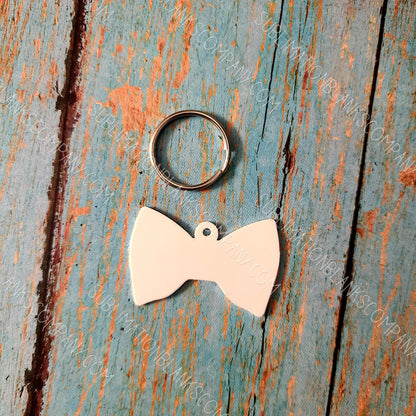 2-Sided Bowtie Pet ID Sublimation/Laserable Aluminum Metal Blank with Ring