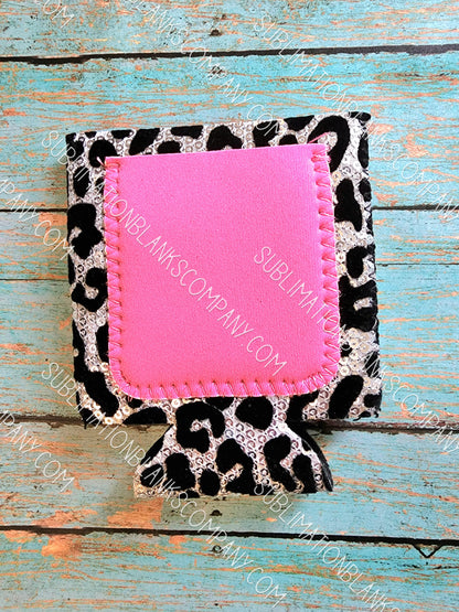 Black/Silver Leopard Sequin Neoprene Coozie with Pink Pocket Sublimation Blank! Can Cooler