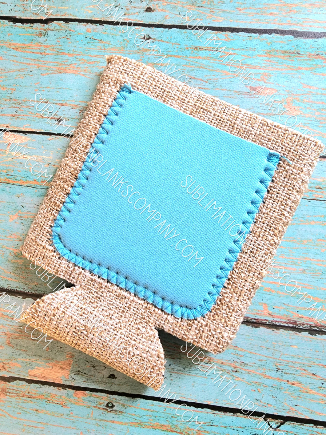 Farm Burlap Neoprene Coozie with Blue Pocket Sublimation Blank! Can Cooler